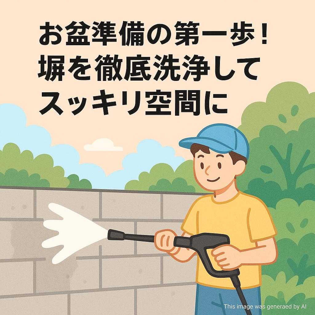 お盆準備の第一歩!塀を徹底洗浄してスッキリ空間に